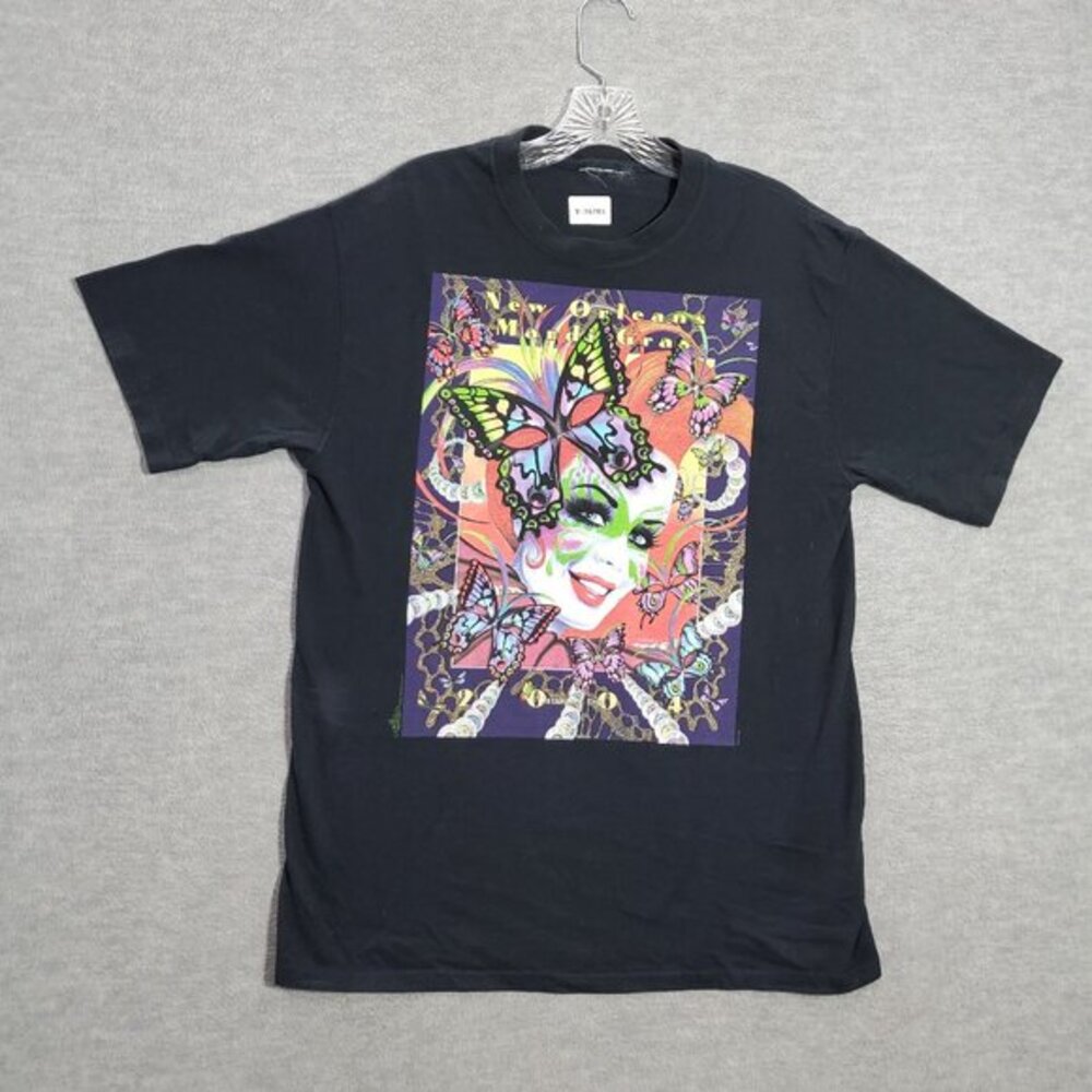 VINTAGE New Orleans Mardi Gras Men Shirt Small Black Butterfly Face‎ Paint Tee